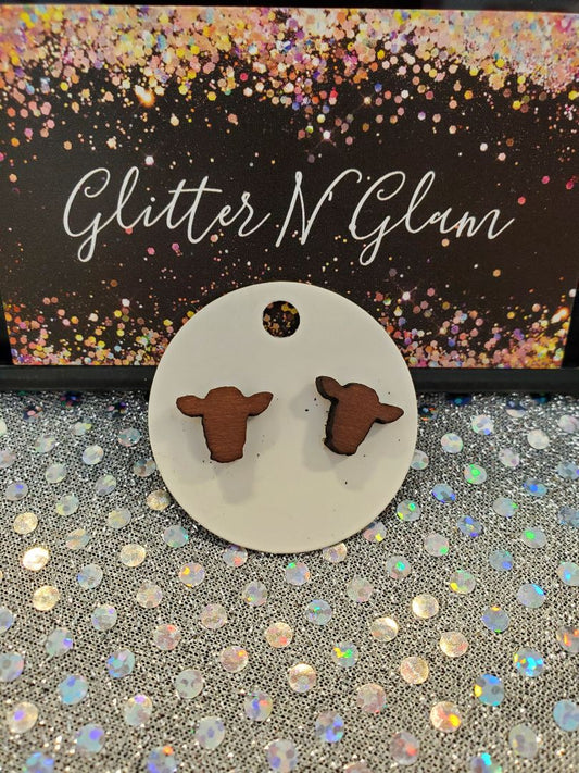 Brown Glitter N Glam 1400 Brown Cow Stud Earrings