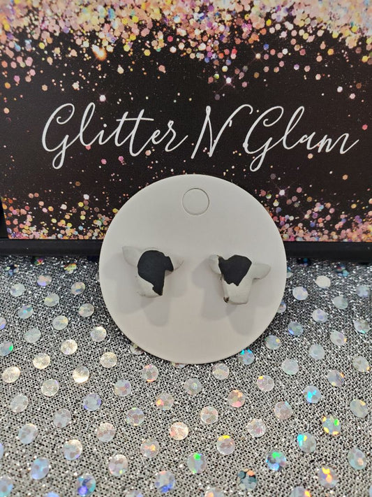 Black and White Glitter N Glam 1401 Black and White Cow Stud Earrings