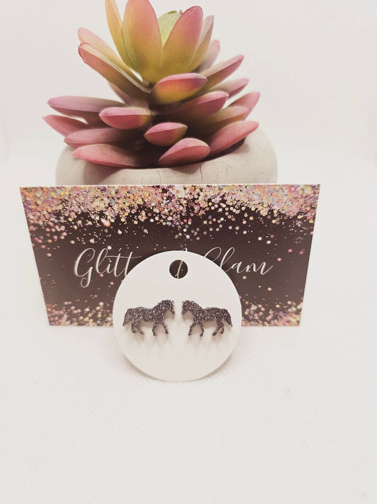 Sparkly Black Glitter N Glam 1754 Black Sparkly Resin Horse Stud Earrings
