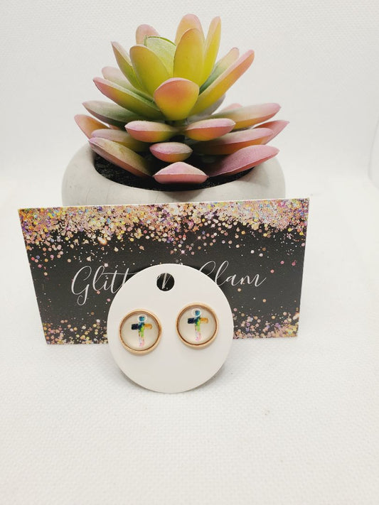 Multi color Glitter N Glam 985 Tie Dye Cross Stud Earrings