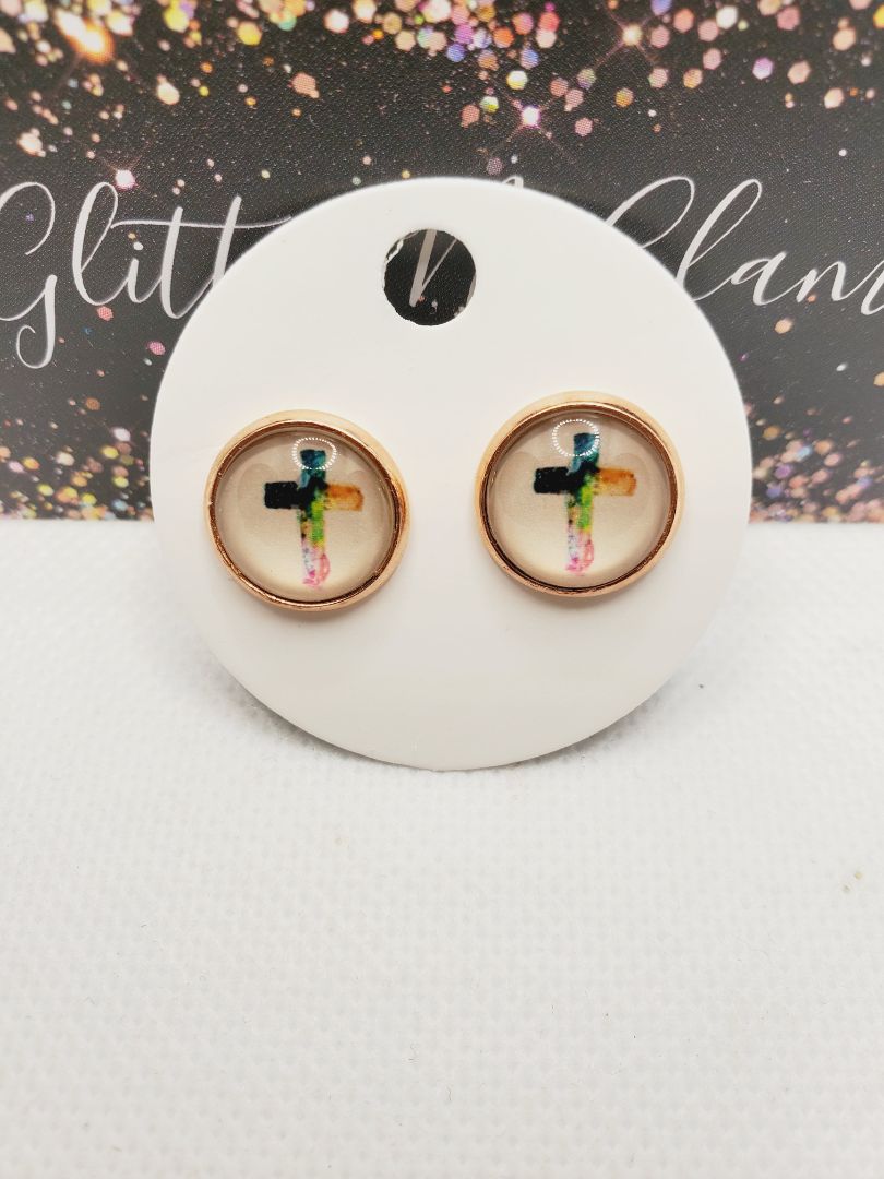Multi color Glitter N Glam 985 Tie Dye Cross Stud Earrings