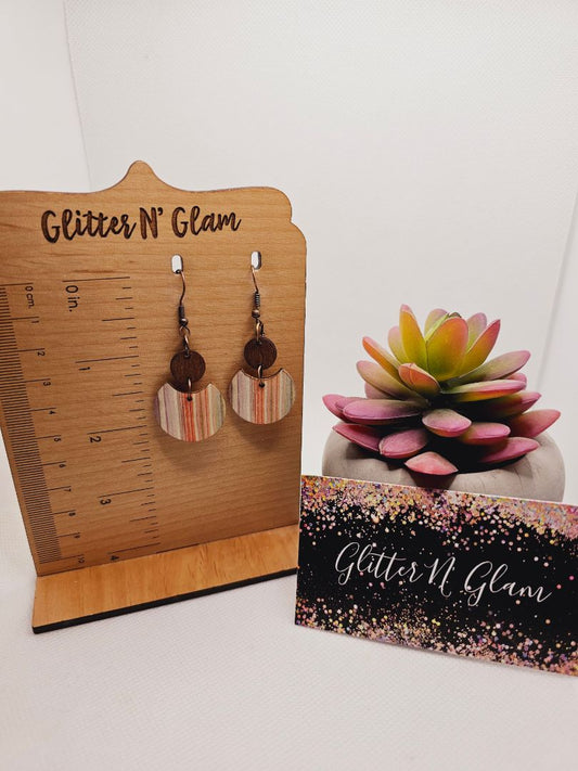 Wood/ multicolored Glitter N Glam 1805 Wood Striped Dangle Earrings