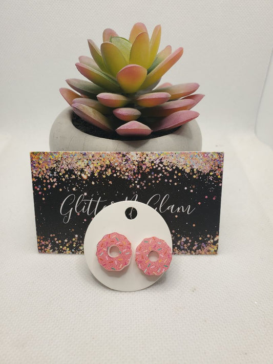 Multicolored Glitter N Glam 1674 Acrylic Pink Donut Stud Earrings