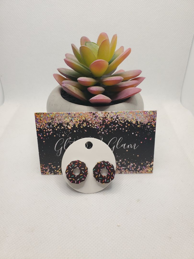 Multicolored Glitter N Glam 1675 Acrylic Brown Sprinkle Donut Stud Earrings