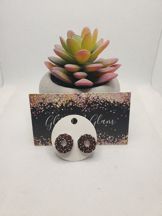 Multicolored Glitter N Glam 1675 Acrylic Brown Sprinkle Donut Stud Earrings