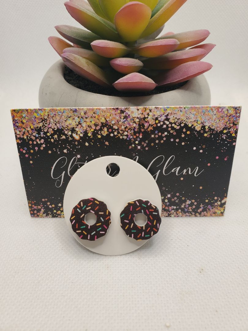 Multicolored Glitter N Glam 1675 Acrylic Brown Sprinkle Donut Stud Earrings