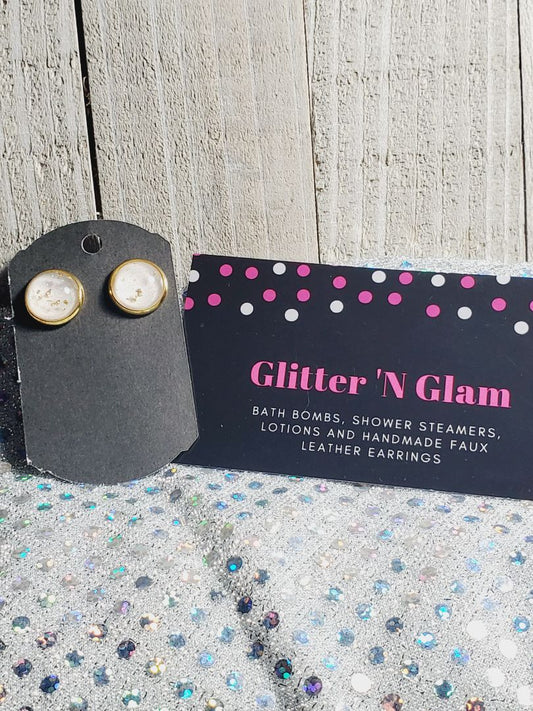 White with gokd flakes Glitter N Glam 833 White With Gold Flakes Stud Earrings