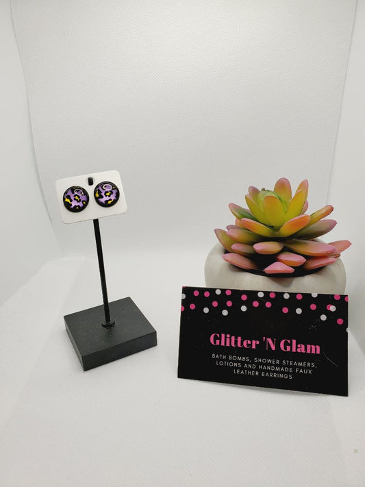 Purple/yellow Glitter N Glam 750 Purple Cheetah Stud Earrings