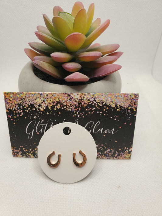 Rosegold Glitter N Glam 1666 Rose Gold Horseshoes Stud Earrings