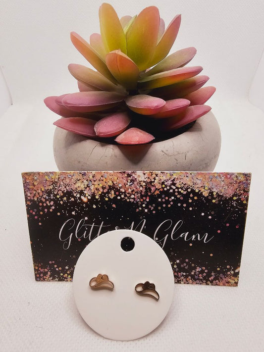 Rosegold Glitter N Glam 2299 Rosegold Cowboy Hats Stud Earrings