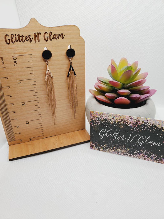 Rosegold Glitter N Glam 1191 Black and Rosegold Chain Dangle Earrings