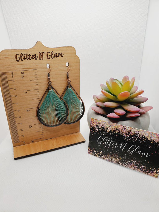 Teal Glitter N Glam 1636 Teal String Teardroo Dangle Earrings