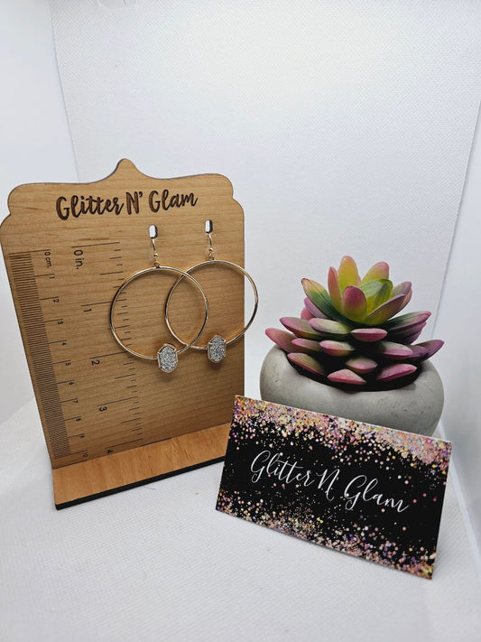 Gold Glitter N Glam 1941 KS inspired Gold Hoop with Silver Druzy