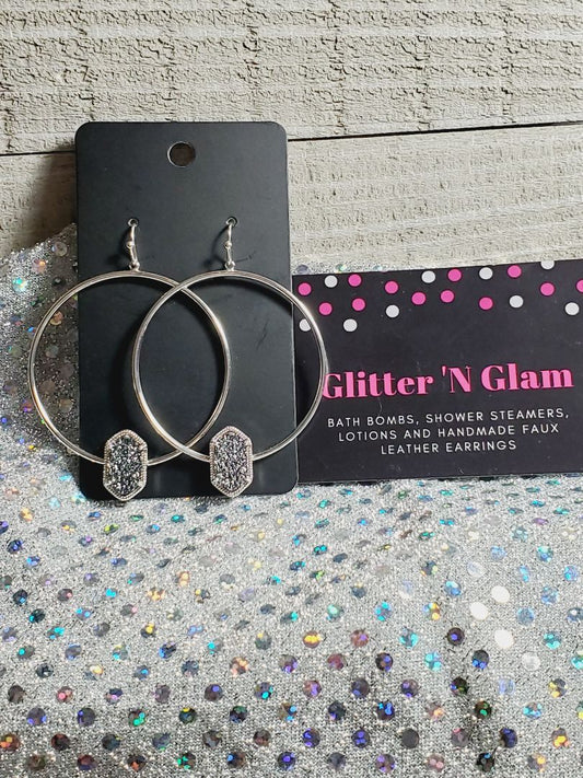 Silver with Gray Druzy Glitter N Glam Earrings