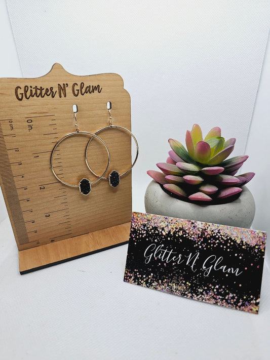 Gold with Black Druzy Glitter N Glam Earrings