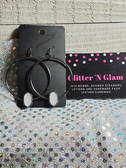 Black with white Druzy Glitter N Glam Earrings