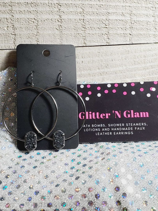 Black with Black Druzy Glitter N Glam Earrings