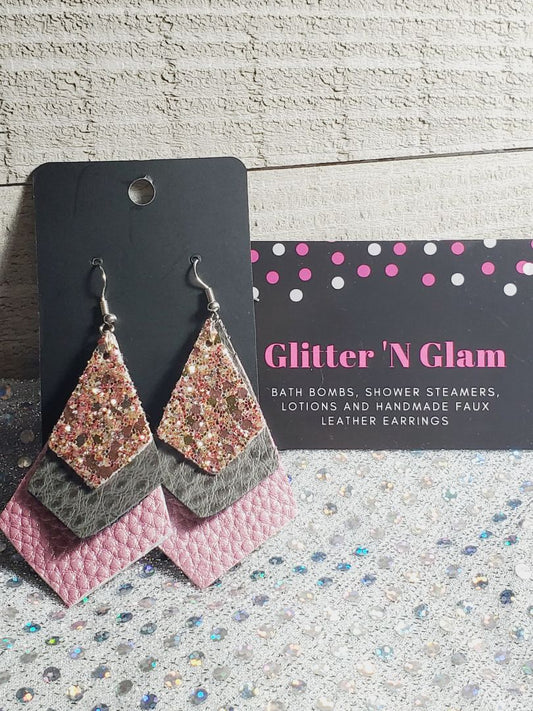 Pink and Gray Glitter N Glam Earrings