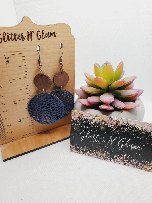Brown and Navy Blue Glitter N Glam Earrings
