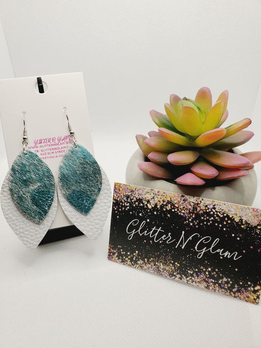 Teal and White Glitter N Glam Earrings