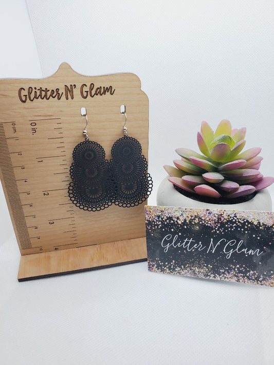 Black Glitter N Glam Earrings