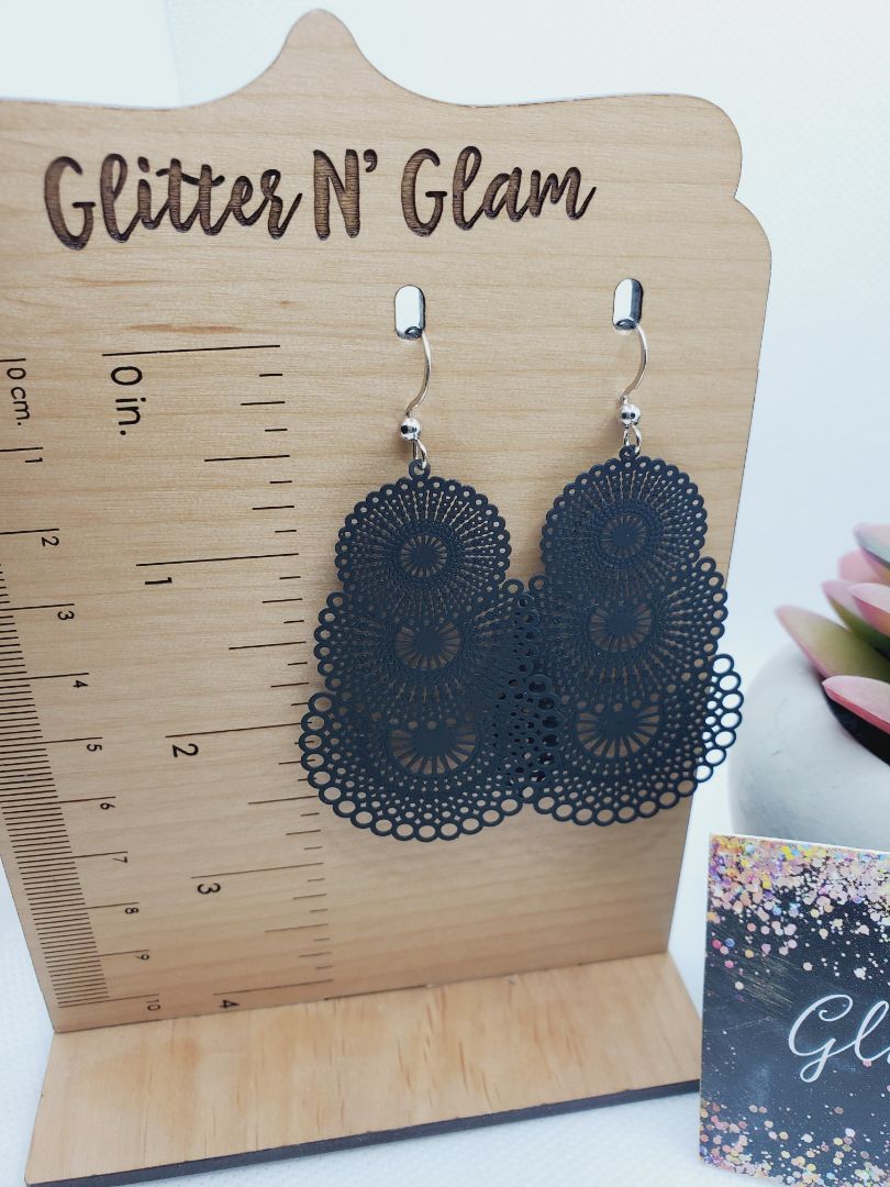 Black Glitter N Glam Earrings