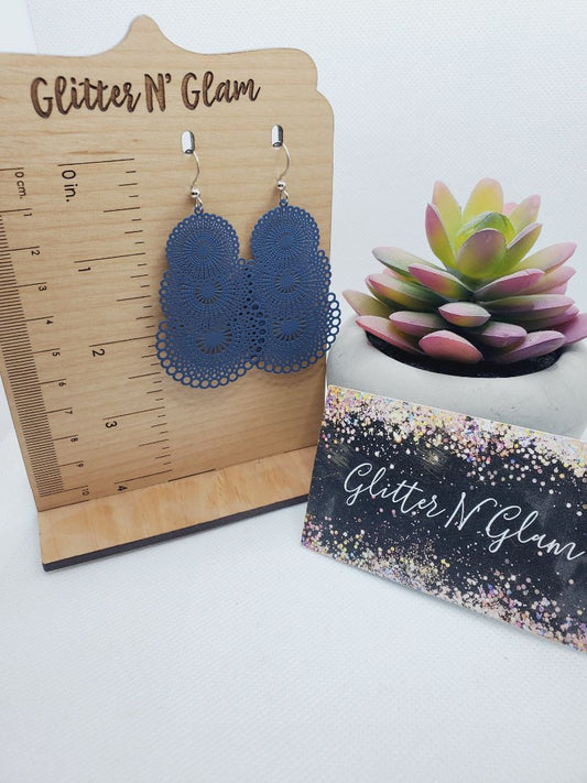 Navy Blue Glitter N Glam Earrings