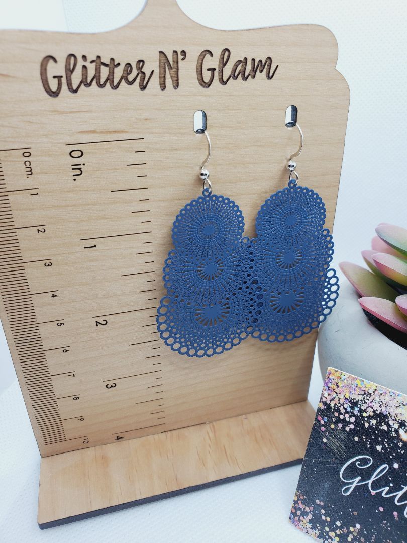 Navy Blue Glitter N Glam Earrings