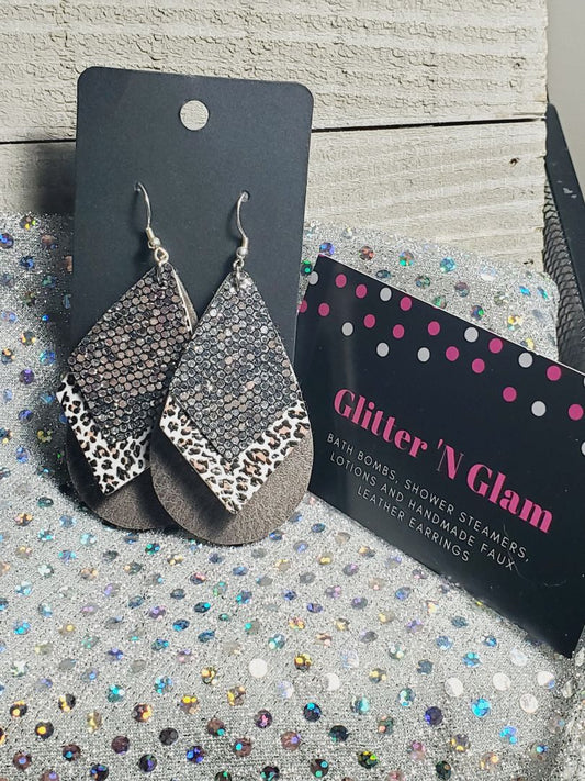 Silver, Animal Print and Gray Glitter N Glam Earrings