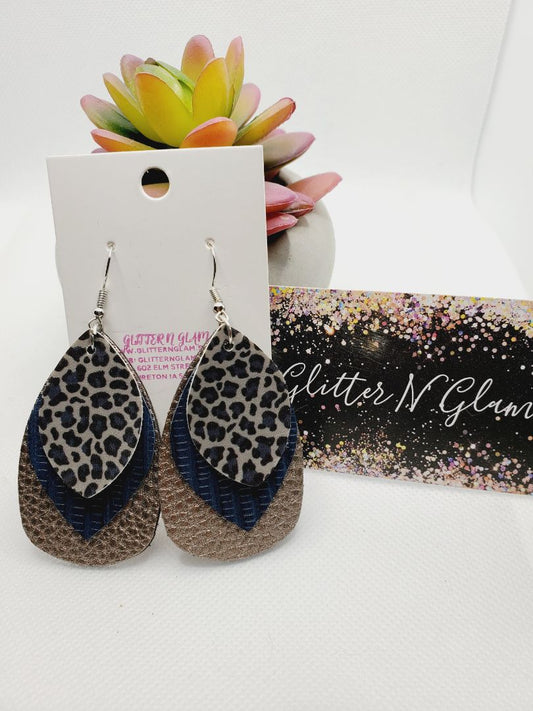 Rosegold, Navy Blue abd Animal Print Glitter N Glam Earrings