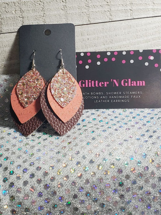 Rosegold, Coral, Brown Glitter N Glam Earrings