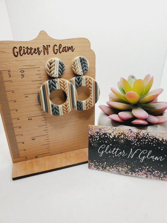 Gray, cream and tan Glitter N Glam Earrings