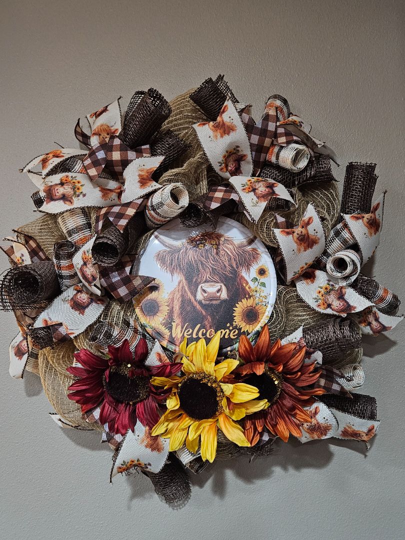 Highland cow wreath, 14in