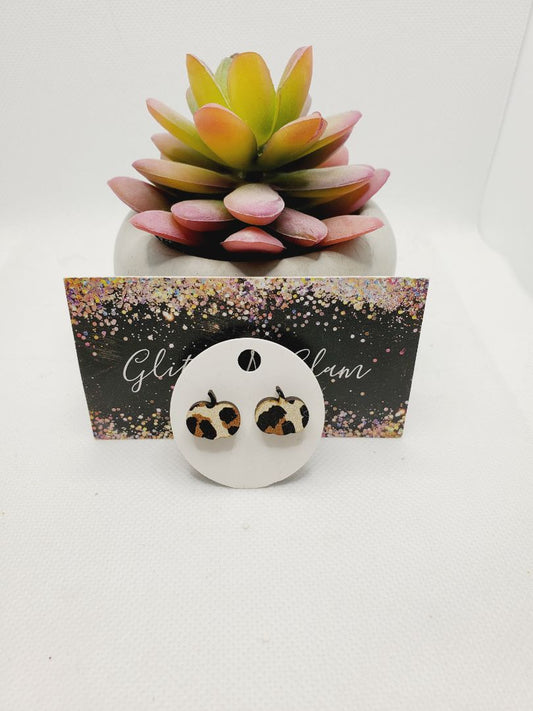 Glitter N Glam 1359 Leapord Print Pumpkin Studs