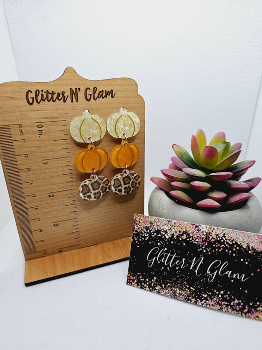 1873 Polymer Clay Stacked Pumpkin Dangle Earrings