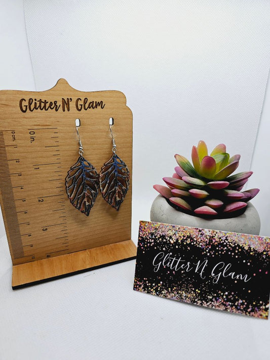 Glitter N Glam 1897 Wood Splash of Color Leaf Dangle Earrings