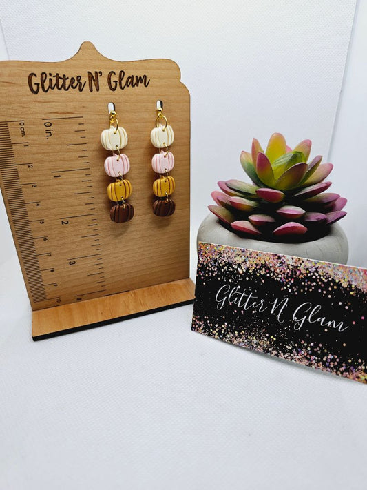 Glitter N Glam 1943 Polymer Clay Stacked Pumpkins Dangle Earrings