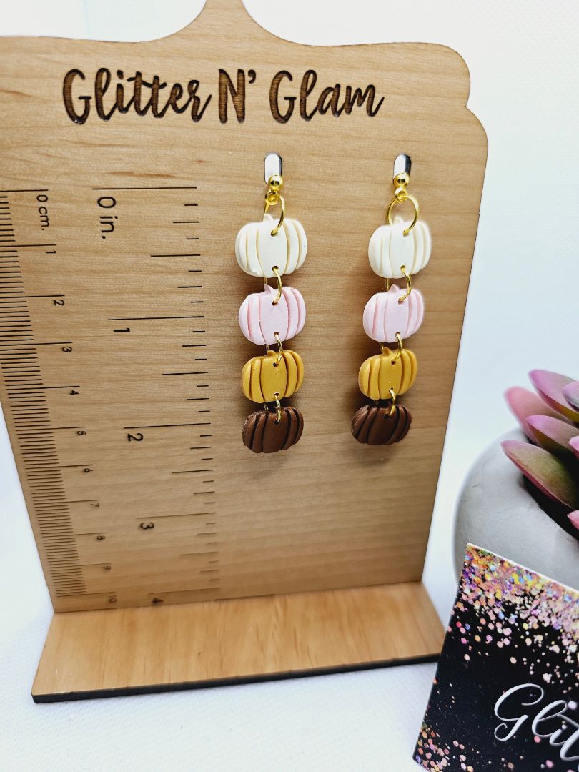 Glitter N Glam 1943 Polymer Clay Stacked Pumpkins Dangle Earrings