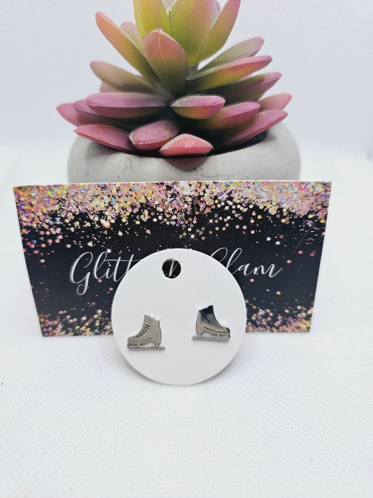 Glitter N Glam 2001 Silver Ice Skates Stud Earrings