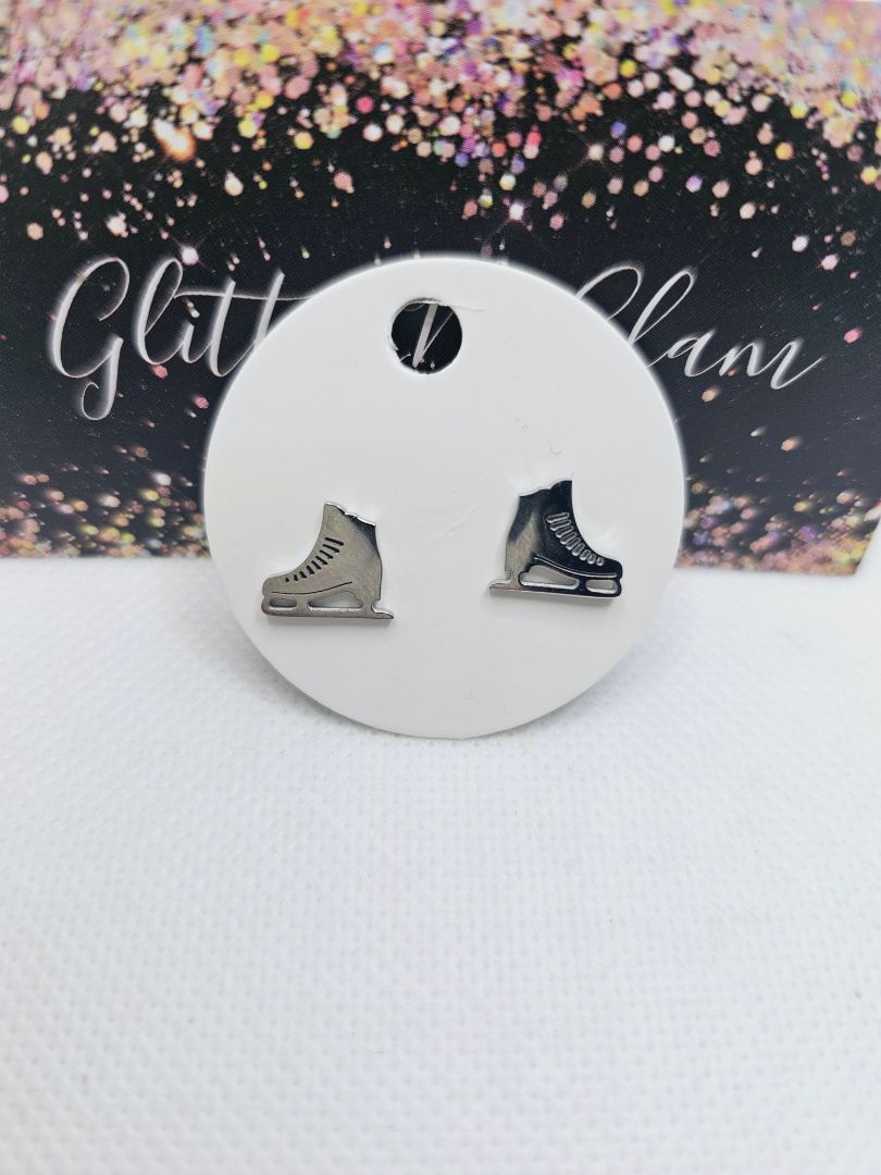 Glitter N Glam 2001 Silver Ice Skates Stud Earrings