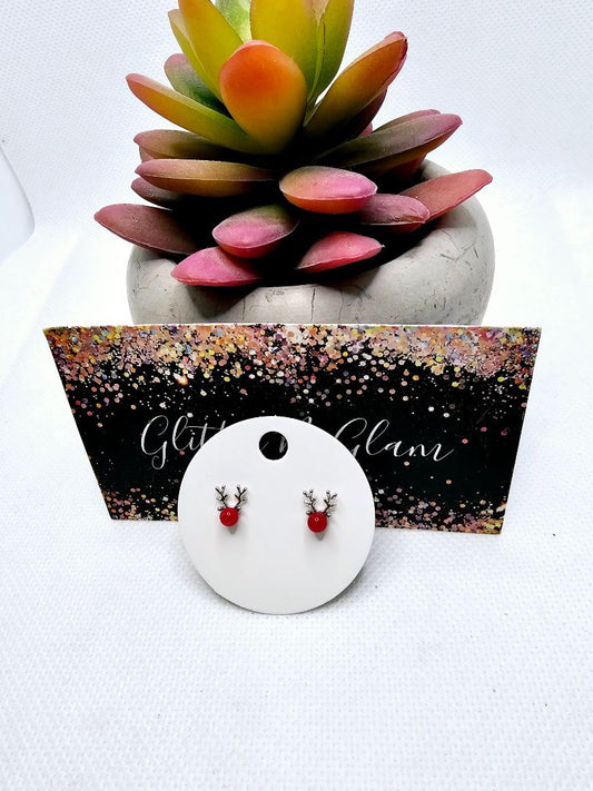 Glitter N Glam 2502 Red Reindeer Stud Earrings