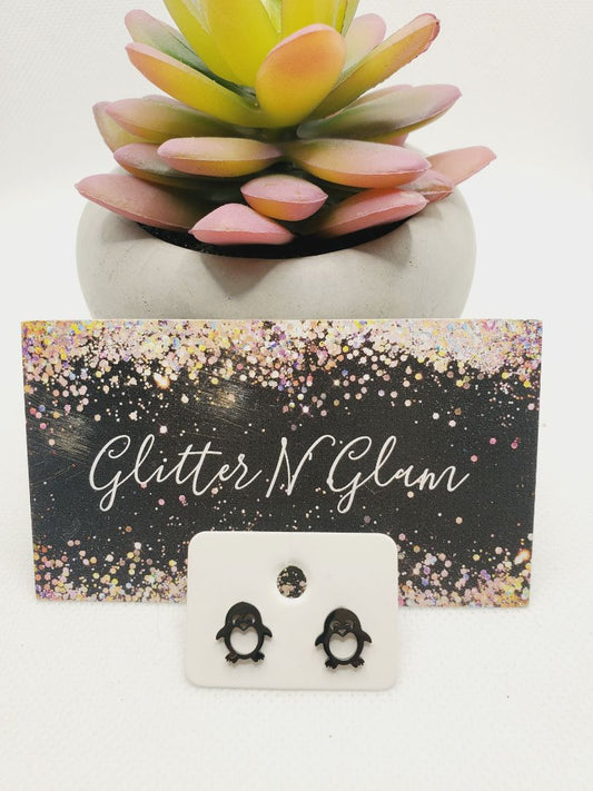 Glitter N Glam 1070 Black Penquin Stud Earrings