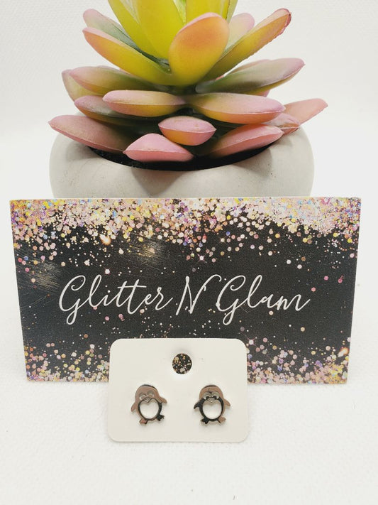 Glitter N Glam 1071 Silver Penquin Stud Earrings