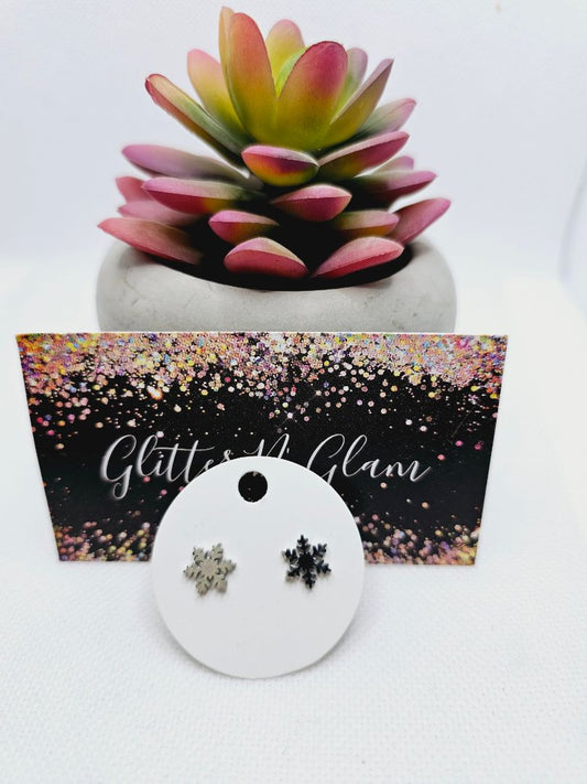Glitter N Glam 1976 Silver Snowflake Stud Earrings