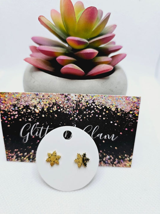 Glitter N Glam 1977 Gold Snowflake Stud Earrings
