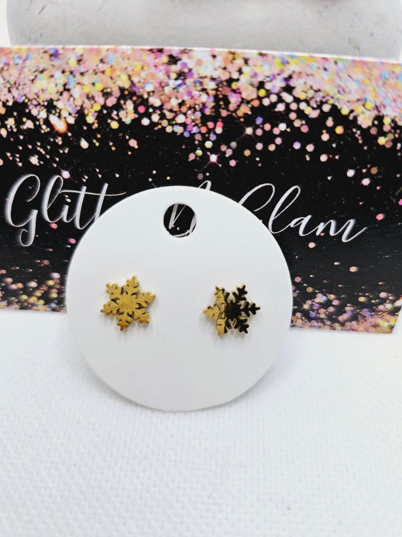 Glitter N Glam 1977 Gold Snowflake Stud Earrings