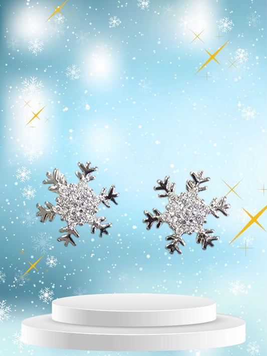 Glitter N Glam 2511 Silver SnowFlake Stud Earrings with Bling