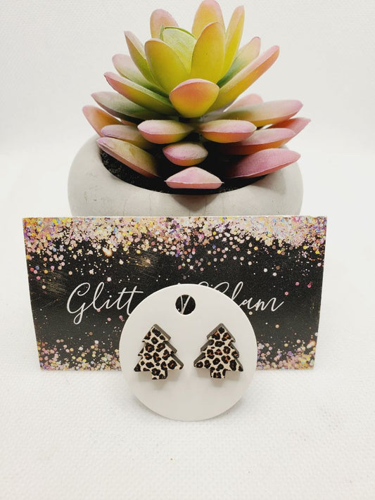Glitter N Glam 1506 Animal Print Christmas Tree Stud Earrings