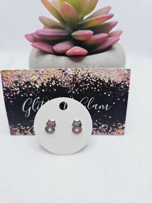 Glitter N Glam 2003 Silver Reindeer Stud Earrings