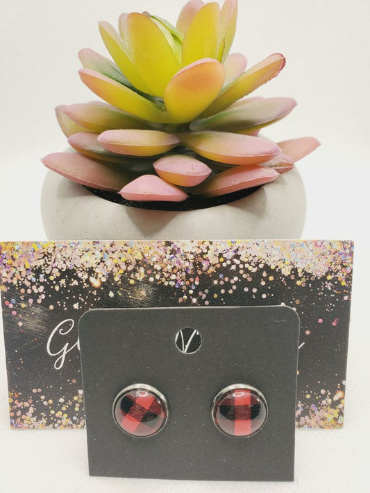 Glitter N Glam 1064 Buffalo Plaid Stud Earrings